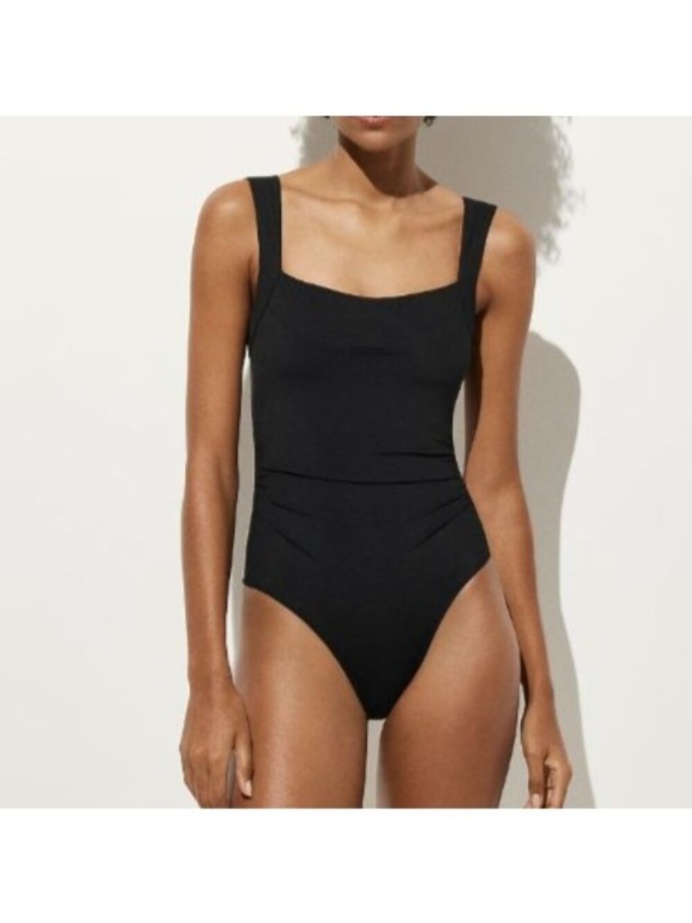 NWT J.Crew Black One-Piece Swimsuit Sz 4 Nia Ruched Square-Neck High Support